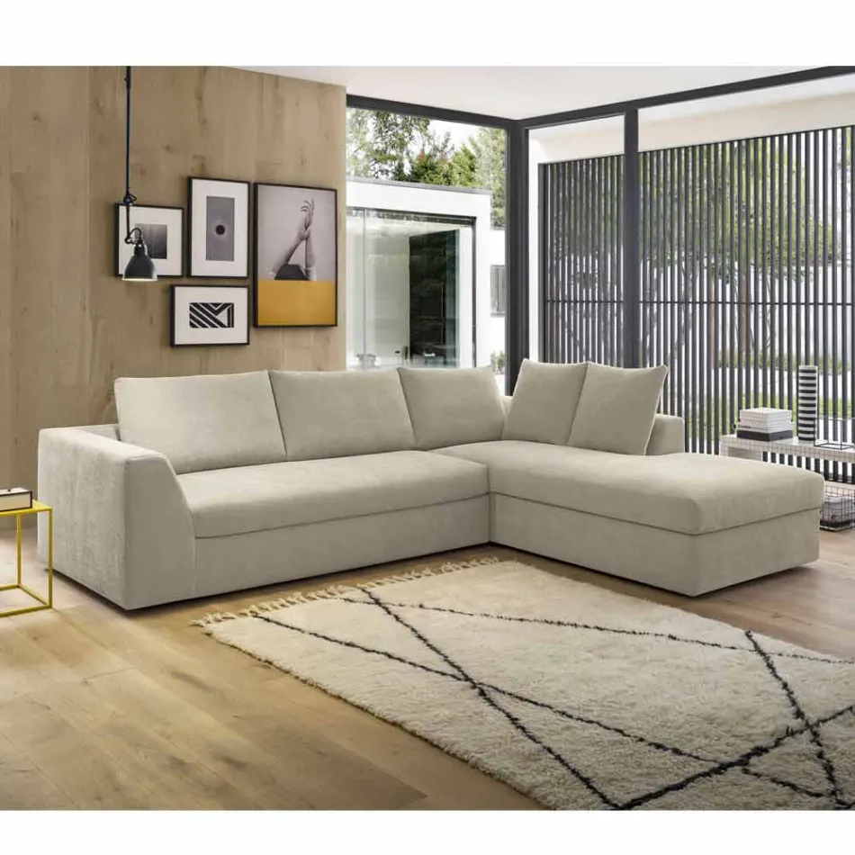 Design Eckschlafsofa aus beige Stoff Made in Italy - Ortensia Viadurini