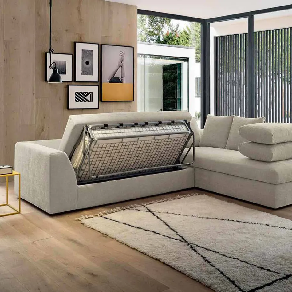 Design Eckschlafsofa aus beige Stoff Made in Italy - Ortensia Viadurini