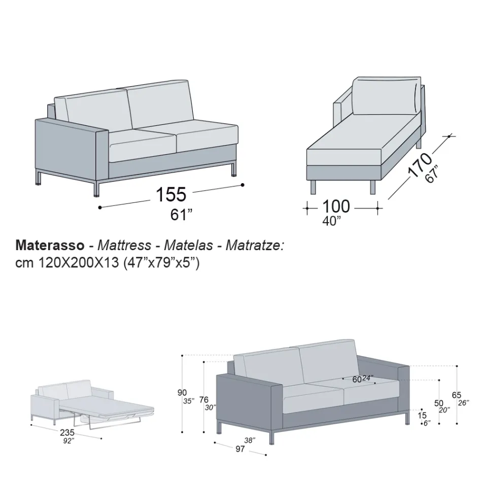 Schlafsofa mit Halbinsel aus Metall und Polyurethan Made in Italy - Folle Viadurini