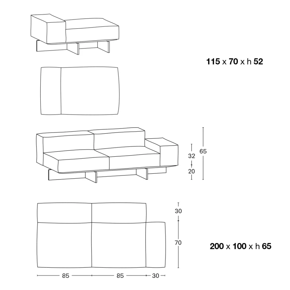 Saphir – Modernes Modulsofa mit Glasfuß, hergestellt in Italien Viadurini