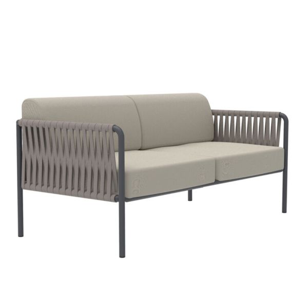 Outdoor-sofa aus stahl und seil in verschiedenen größen mit kissen made in italy - helga