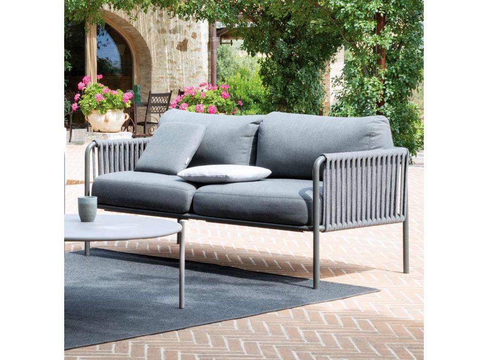 Outdoor-Sofa aus Stahl und Seil in verschiedenen Größen mit Kissen Made in Italy - Helga Viadurini