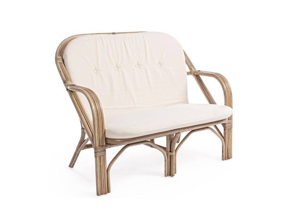 2-Sitzer-Außensofa für den Garten mit weißen Rattankissen – Maurizia Viadurini