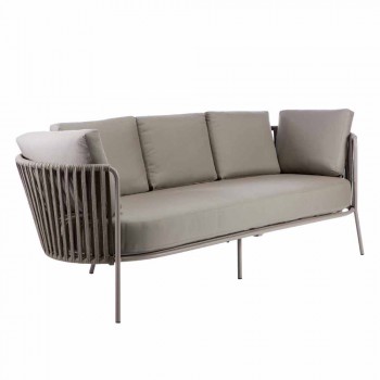 3-Sitzer-Outdoor-Sofa aus Metall, Seil und Stoff Made in Italy - Mari