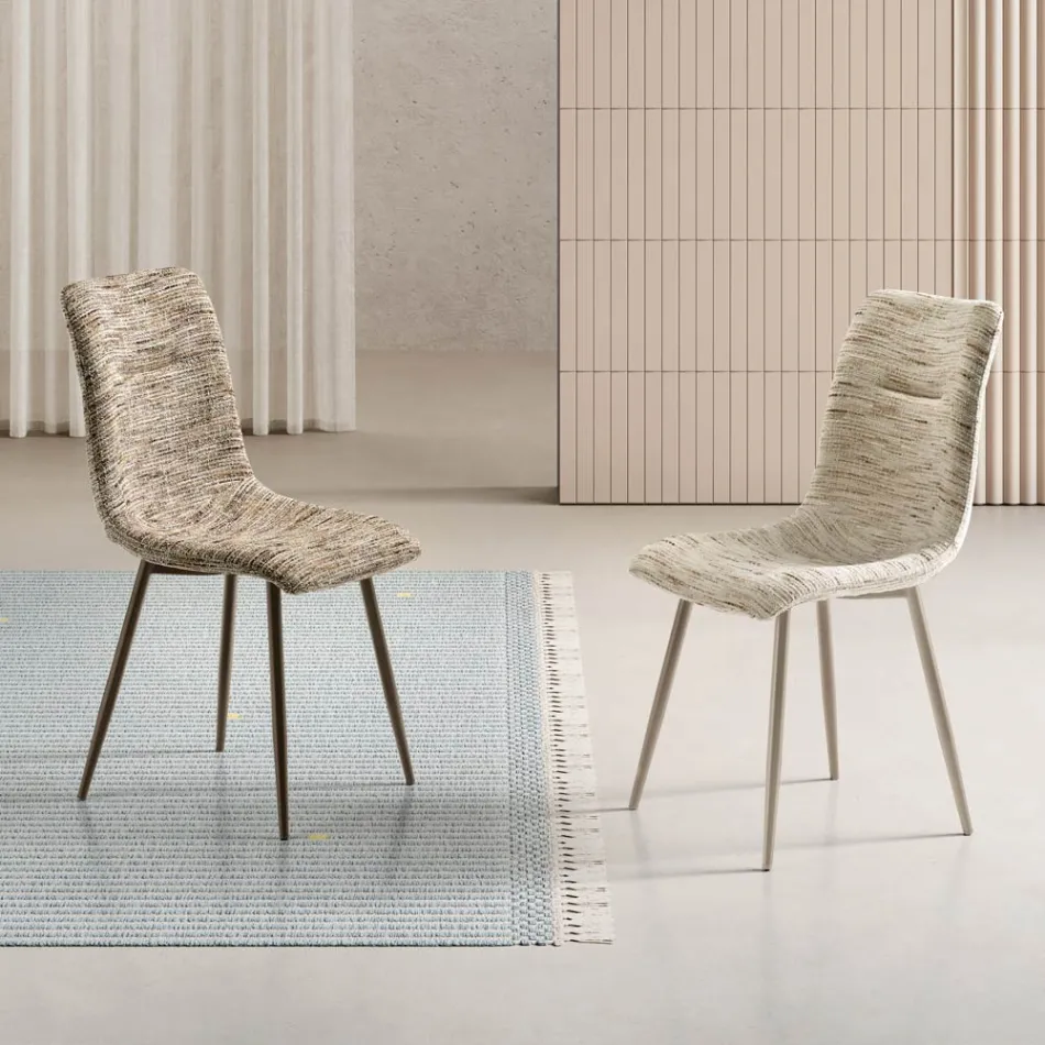 Zwei moderne Stühle mit Stoffbezug und zweifarbig lackiertem Metall – Miral Viadurini