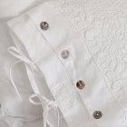 Weißer Leinenkissenbezug mit Tropfenspitze, Knöpfen und Kissenbändern – Malone Viadurini