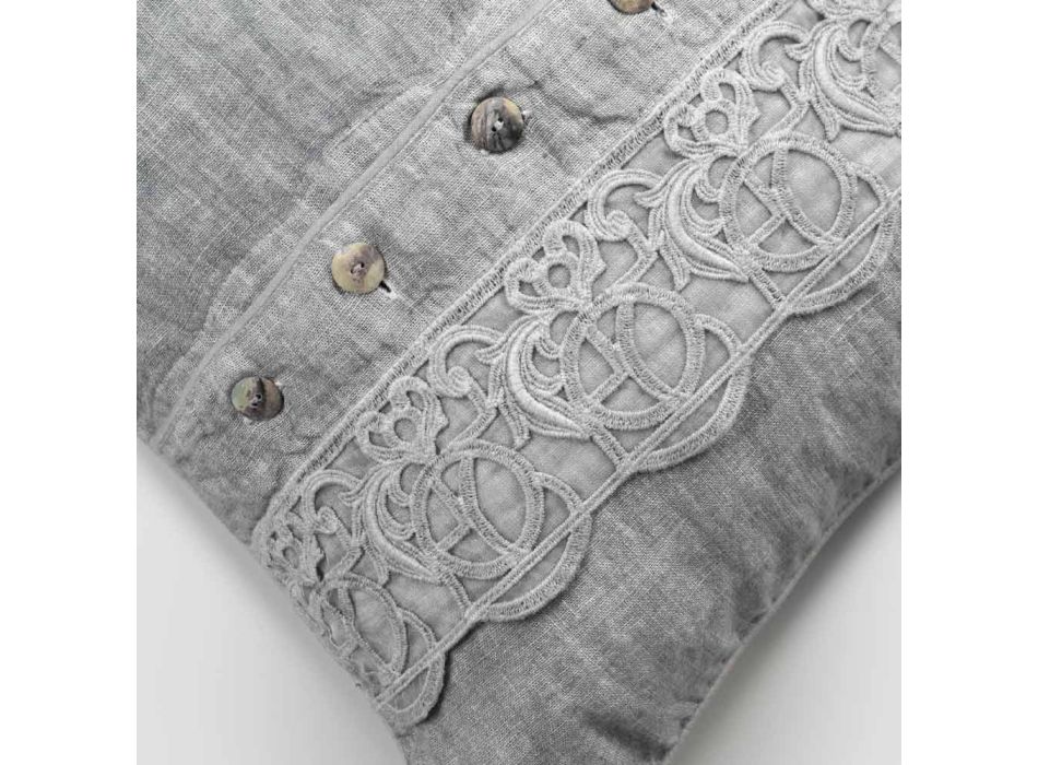 Bettkissen Kissenbezug aus grauem Leinen mit italienischer Luxus-Synergie-Spitze - Stego