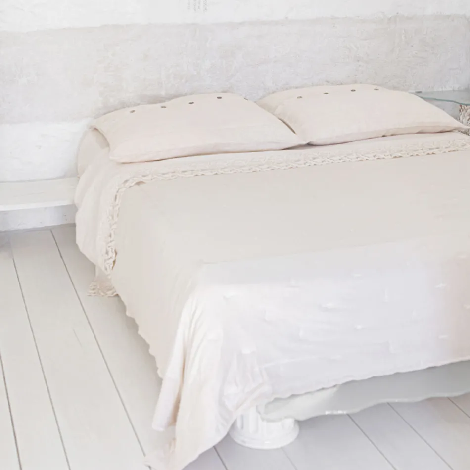 Quadratischer Kissenbezug aus schwerem farbigem Leinen mit Agoya-Knöpfen – Mittelmeer Viadurini