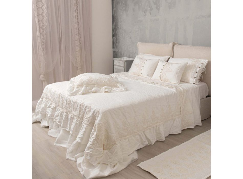 Rechteckiger Kissenbezug mit eleganter Spitze in weißem Leinen-Design für Bett - Gioiano