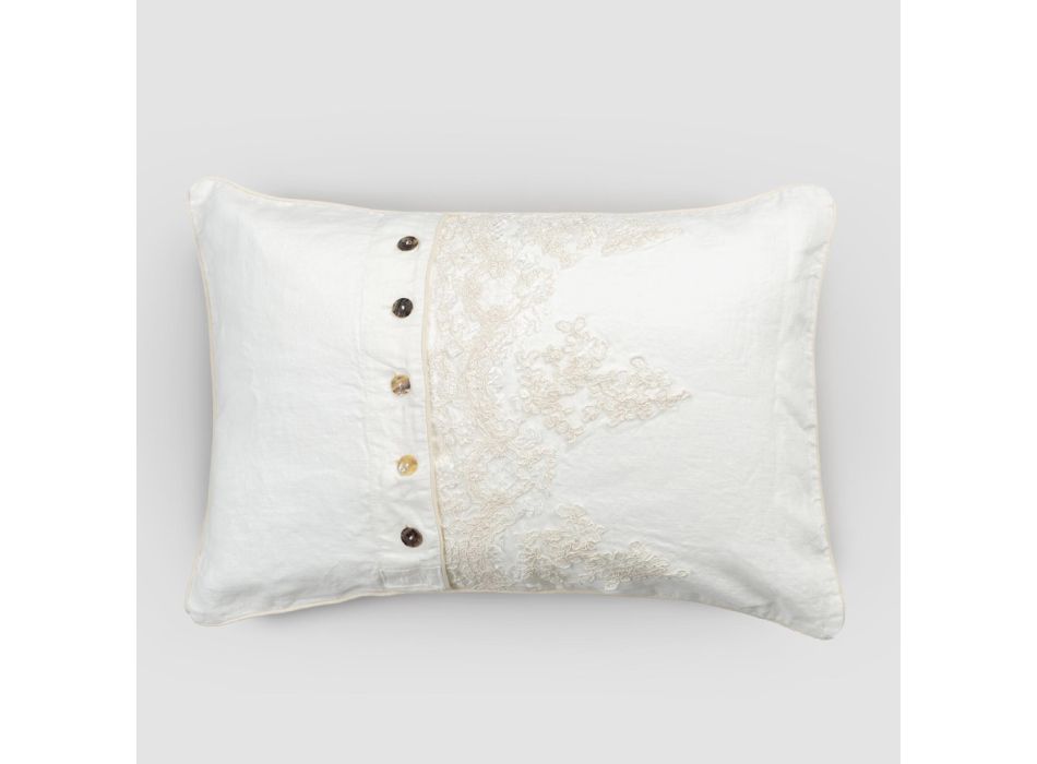 Rechteckiger Kissenbezug mit eleganter Spitze in weißem Leinen-Design für Bett - Gioiano