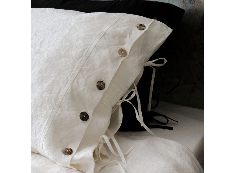 Rechteckiger Bettkissenbezug aus weißem oder schwarzem Leinen mit Knöpfen und Schnürsenkeln – Agora Viadurini
