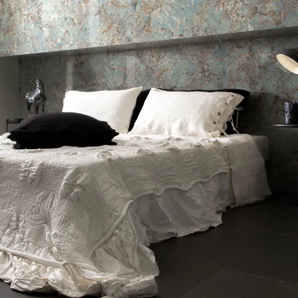 Rechteckiger Bettkissenbezug aus weißem oder schwarzem Leinen mit Knöpfen und Schnürsenkeln – Agora Viadurini