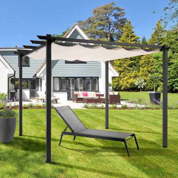 Pavillon aus epoxidpulverlackiertem aluminium und gleittuch – manger