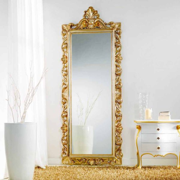 Großer standund wandspiegel in blattgold tiara