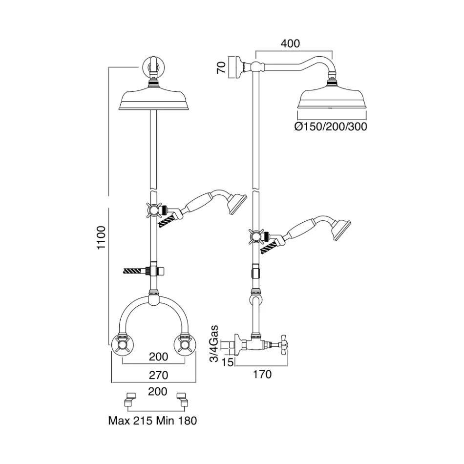 Duschgruppe mit Messingstange Vintage Made in Italy – Katerina Viadurini