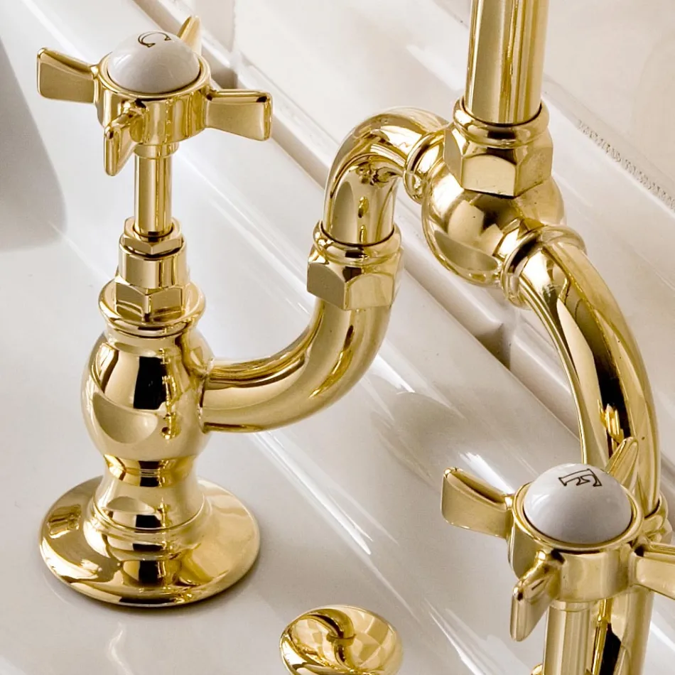 Vintage-Design-Brückenwaschbeckengruppe aus Messing, hergestellt in Italien – Katerina Viadurini