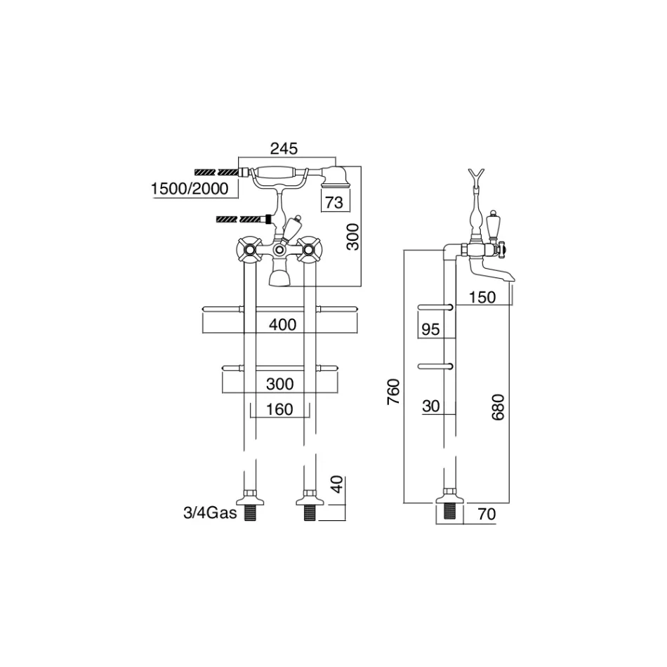 Bodenstehende Badewanneneinheit mit Handtuchhalter und Handbrause Made in Italy - Turin Viadurini