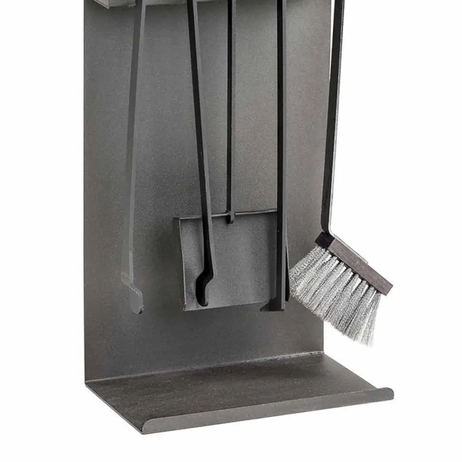 Set mit 4 schwarzen Stahlwerkzeugen für den Kamin Made in Italy - Rachel Viadurini