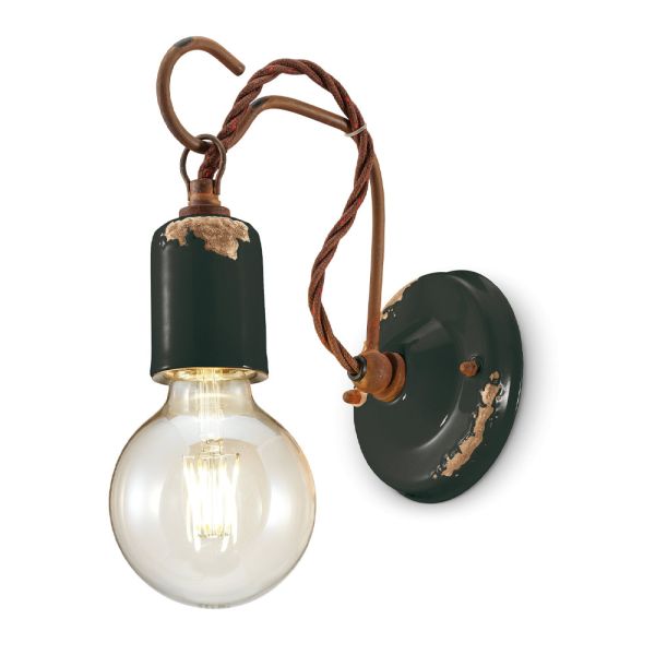 Industrielle handwerkliche wandlampe aus eisen und keramik - vintage