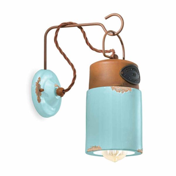 Wandlampe aus keramik und rosteisen desiree ferroluce
