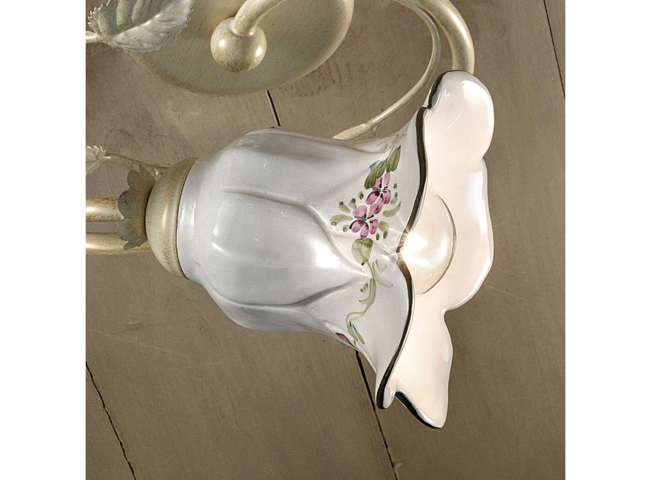 Deckenlampe aus Metall und Keramik mit handgemalter Rose - Pisa