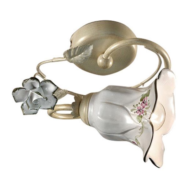 Deckenlampe aus metall und keramik mit handgemalter rose - pisa