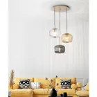 Pendelleuchte 3 Lichter aus farbigem mundgeblasenem Glas und Metall - Trissa Viadurini