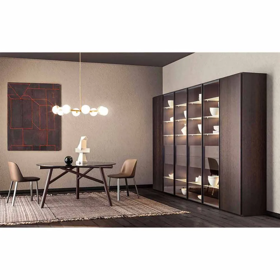 Pendelleuchte 8-flammig aus natürlichem Messing und Glas - Molecola von Il Fanale Viadurini