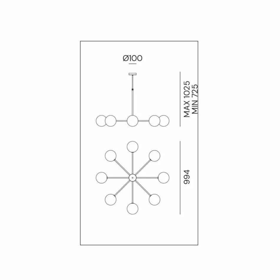 Pendelleuchte 8-flammig aus natürlichem Messing und Glas - Molecola von Il Fanale Viadurini