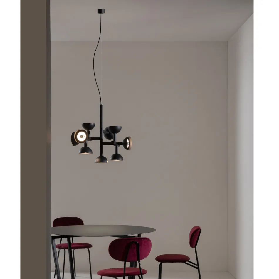 Pendelleuchte 9 Lichter Design in Weiß oder Schwarz Aluminium - Celio Viadurini