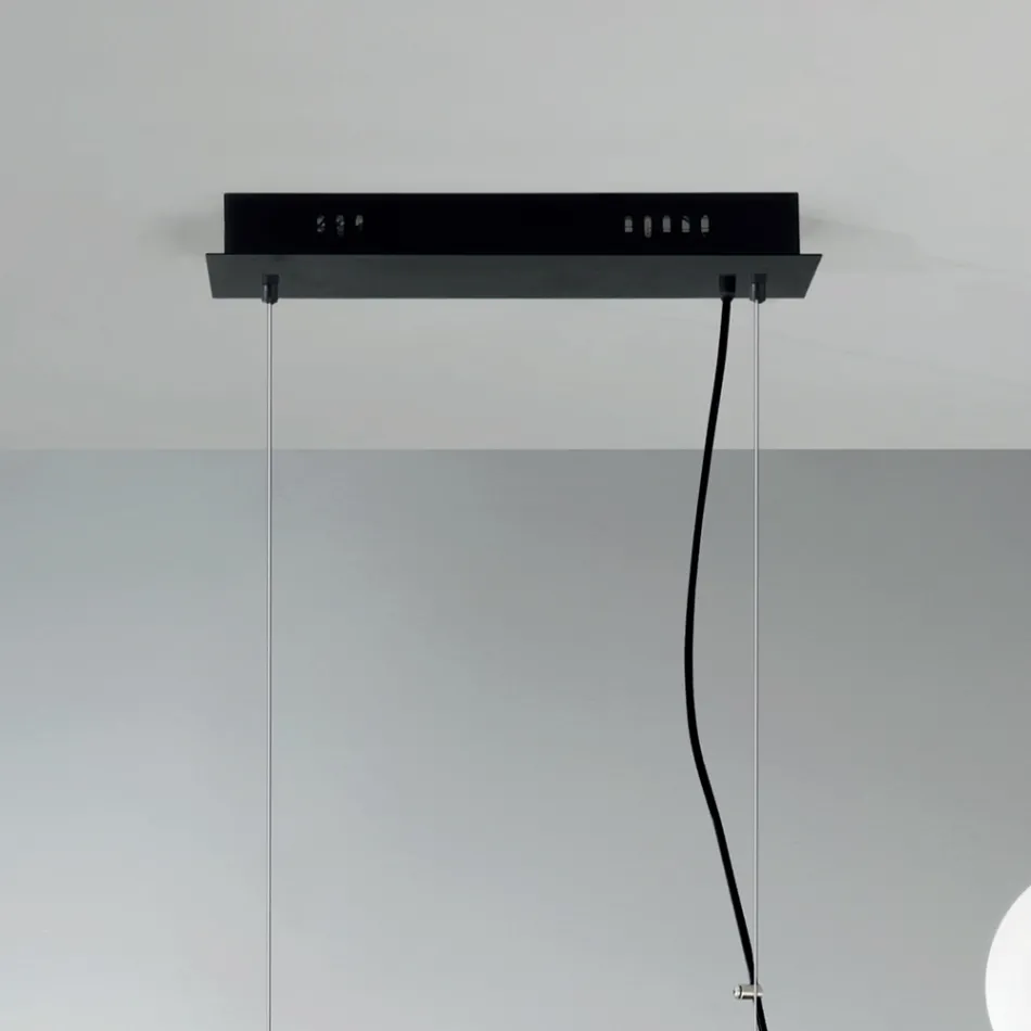 Pendelleuchte mit 5 Lichtern aus Metall und modernem mundgeblasenem Glas - Birga Viadurini