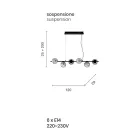 Pendelleuchte mit 6 Lichtern aus Metall und modernem mundgeblasenem Glas - Birga Viadurini