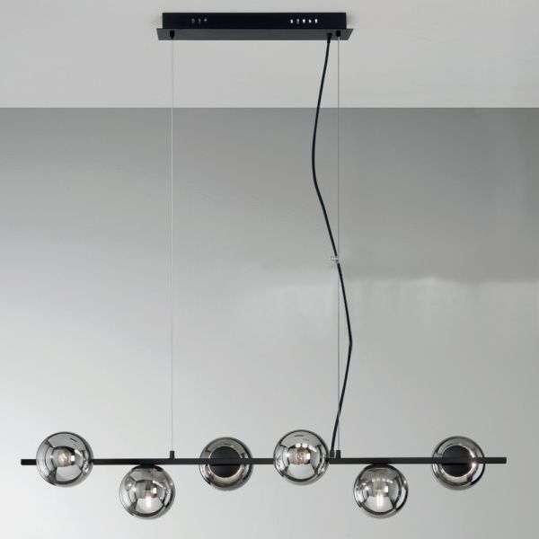 Pendelleuchte mit 6 lichtern aus metall und modernem mundgeblasenem glas - birga