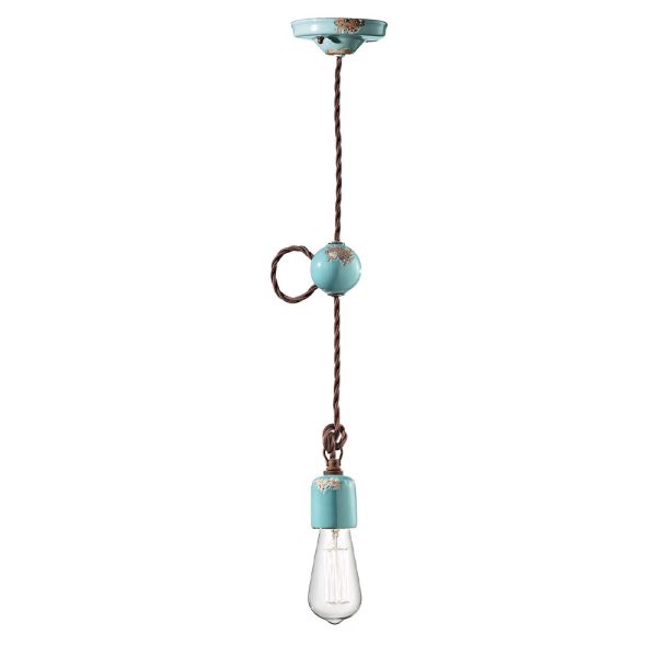 Industrielle handwerkliche pendelleuchte aus eisen und keramik - vintage