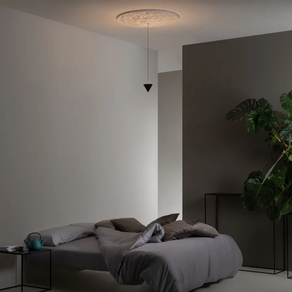 Pendelleuchte Design weißer Gips und schwarzes Aluminium 1 Kegel - Tesera Viadurini