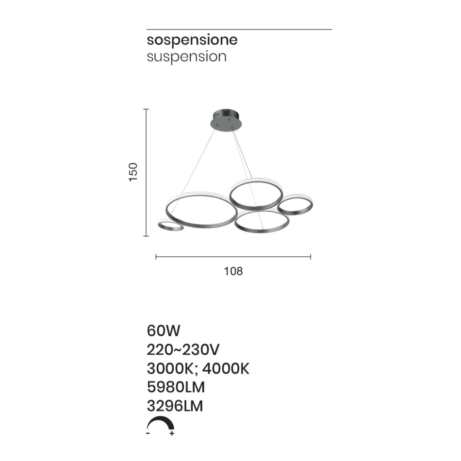 Design Pendelleuchte für Wohnzimmer in Silber oder Gold Metall - Olimpo Viadurini