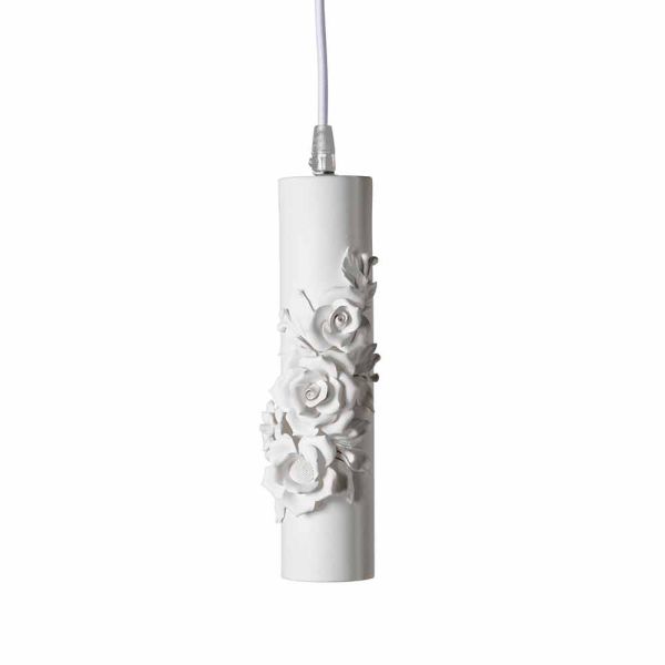 Hängelampe aus mattweißer keramik mit dekorativen blumen - revolution