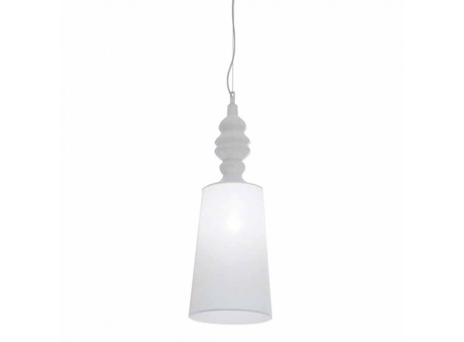 Hängelampe in Weiß Keramik Lampenschirm in Leinen Long Design - Cadabra Viadurini
