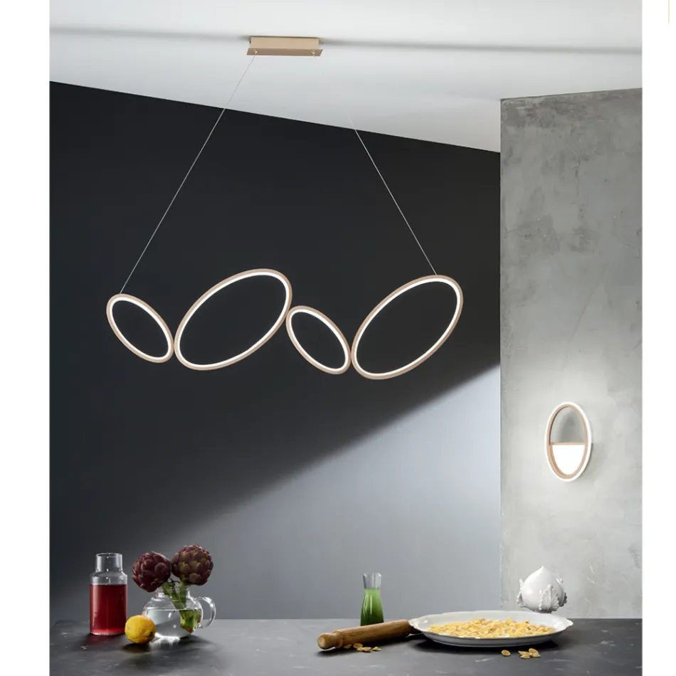 Pendelleuchte aus Metall mit Goldfinish und dimmbarer LED - Raiss Viadurini