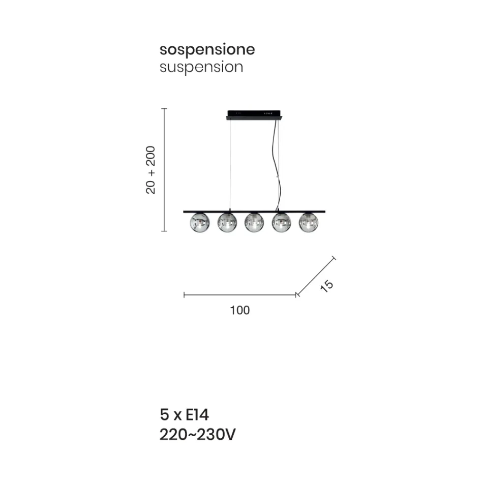 Pendelleuchte aus goldfarben lackiertem Metall und mundgeblasenem Glas - Birga Viadurini