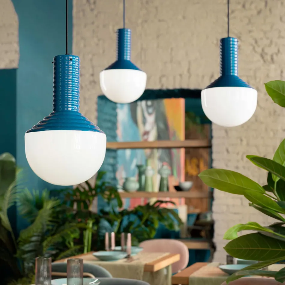 Hängelampe aus bemaltem Glas, hergestellt in Italien – Selaron Viadurini