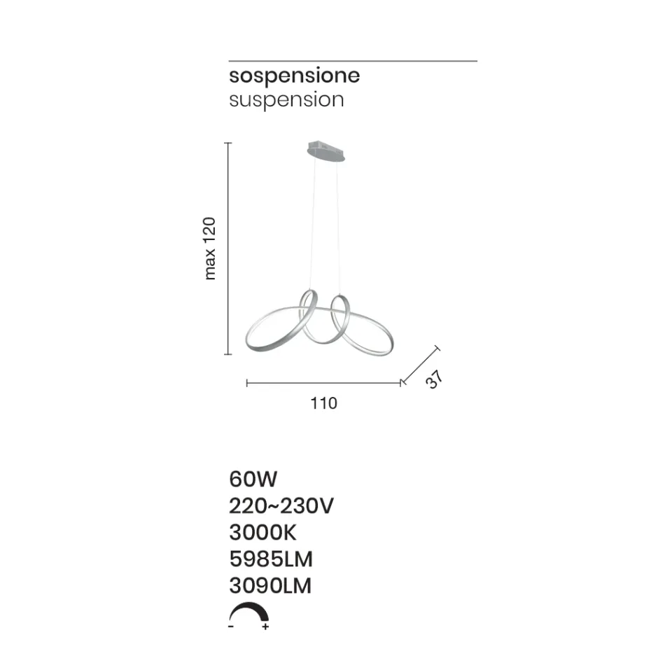 LED-Pendelleuchte aus silberfarbenem Metall, 2 Größen Modernes Design - Lumino Viadurini