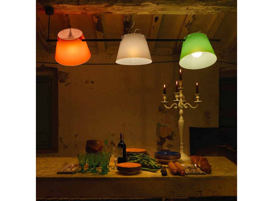 Moderne Pendelleuchte mit 3 Leuchten in Stahl, L.150xP.32cm, Gemma Viadurini