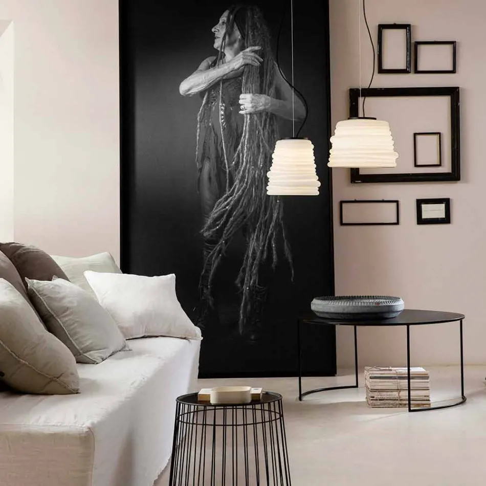 Wohnzimmer-Hängelampe aus weißem Satinglas 3 Dimensionen - weich Viadurini