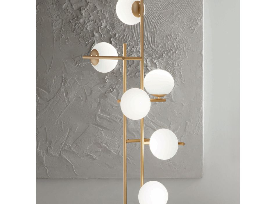 Stehlampe mit LED aus goldlackiertem Metall und mundgeblasenem Glas - Ailanto Viadurini