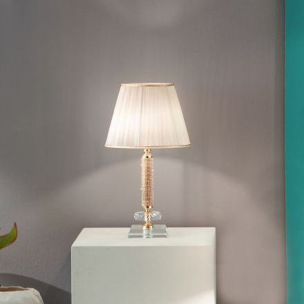 Klassische Stützlampe aus goldfarbenem Metall, Kristall und Lampenschirm - Similo Viadurini