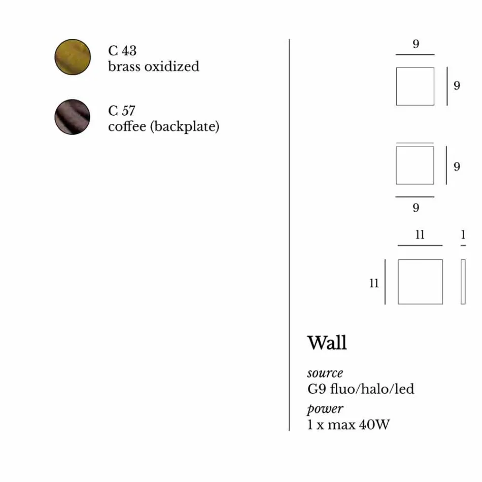 Designer Wandleuchte aus Messing und Stahl Ø11xh.11xsp.10 cm Venere Viadurini
