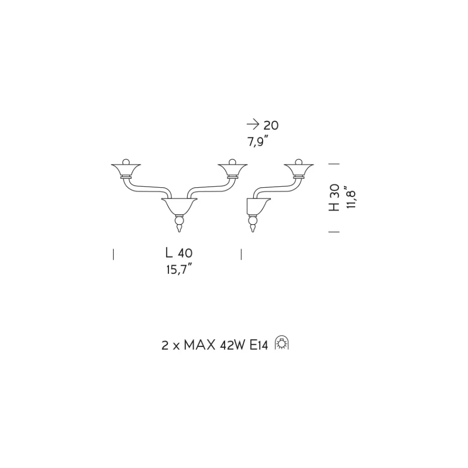 Wandlampe mit 2 Lichtern aus handgefertigtem venezianischem Glas - Ismail Viadurini