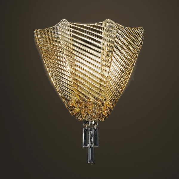 Bernsteinfarbene wandlampe aus venedig-glas made in italy - fabiana
