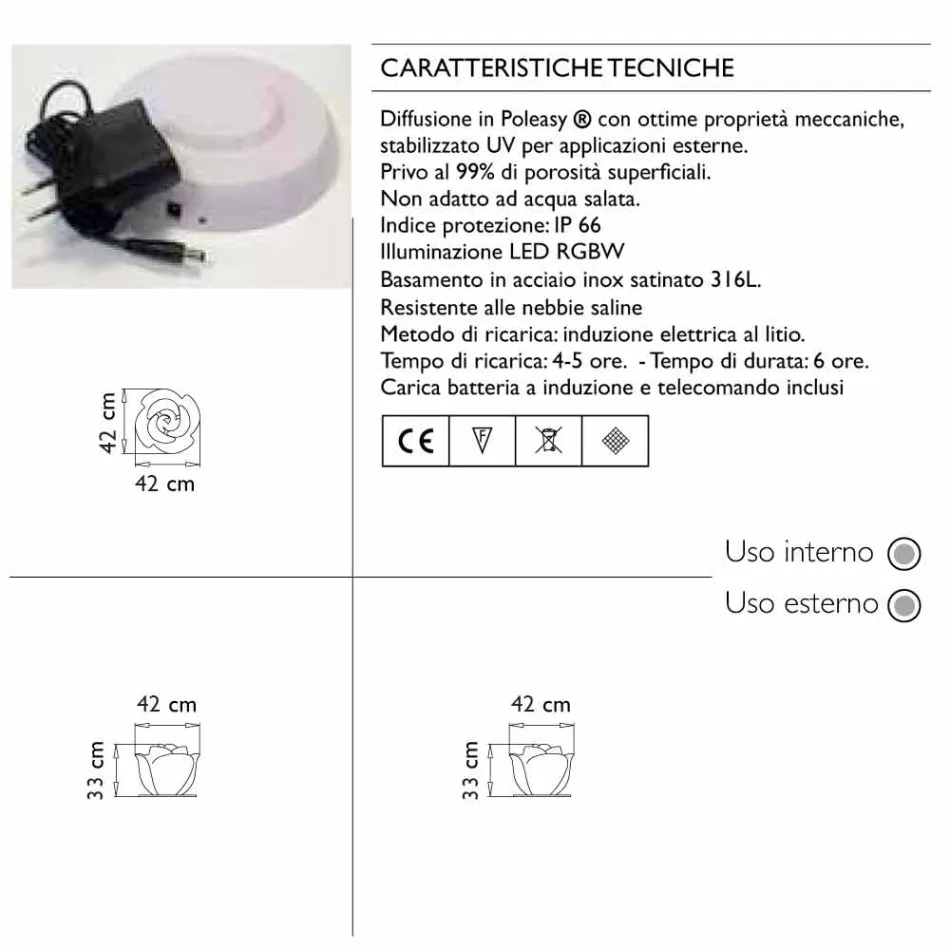 Rosenförmige Tischlampe mit Induktions-RGBW-LED - Baby Love von Myyour Viadurini